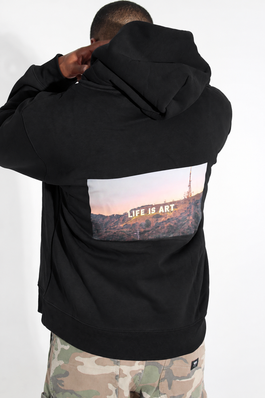 Black hoodie back view