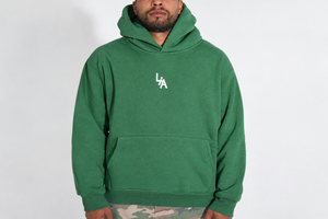Green hoodie, sideways front view