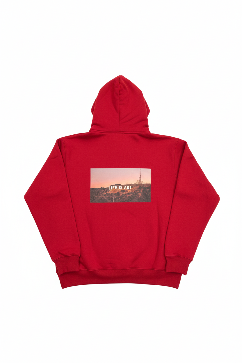 Back view of red hoodie