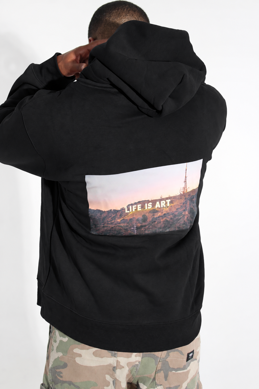 Black hoodie back view